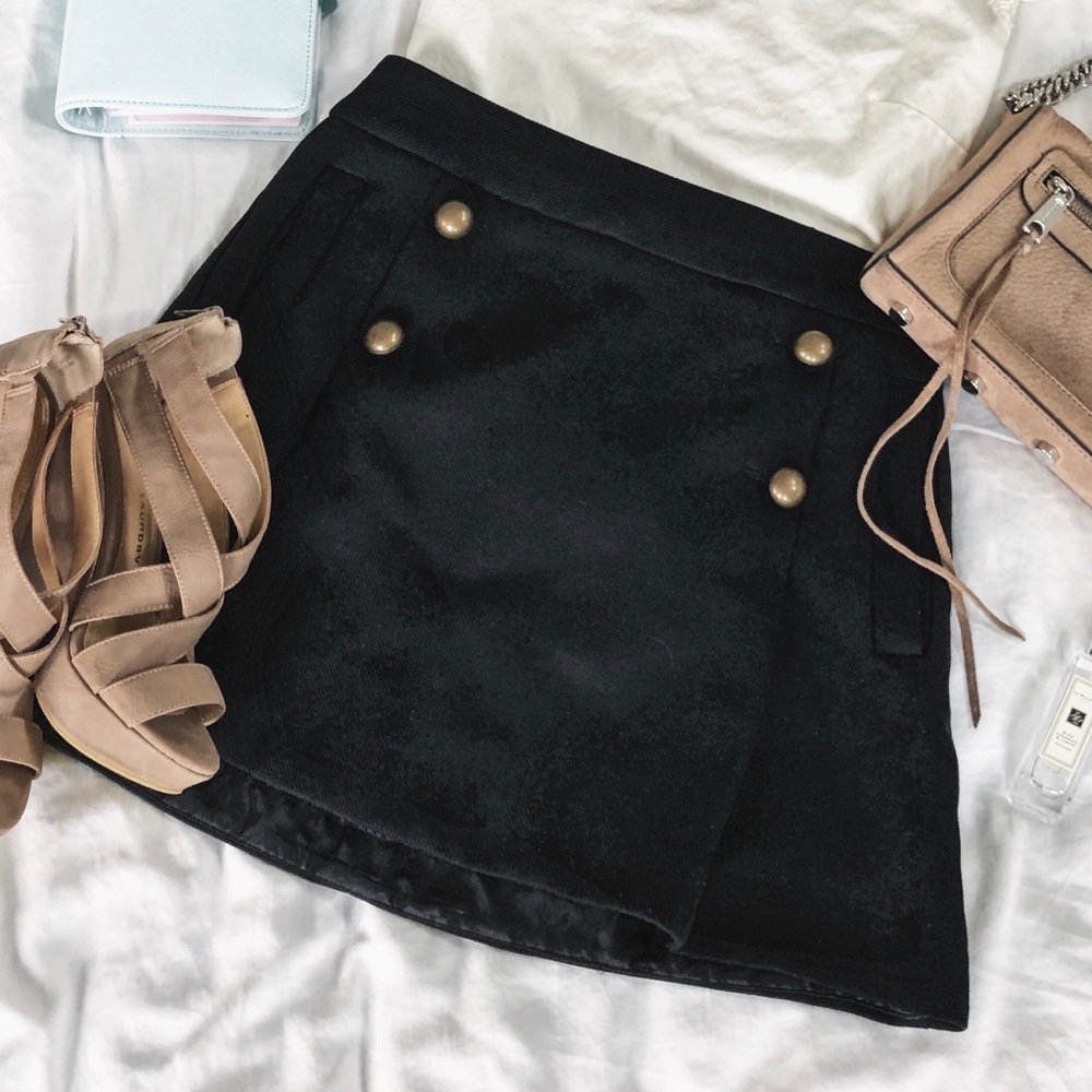 Pleated Miniskirt with Brass Buttons